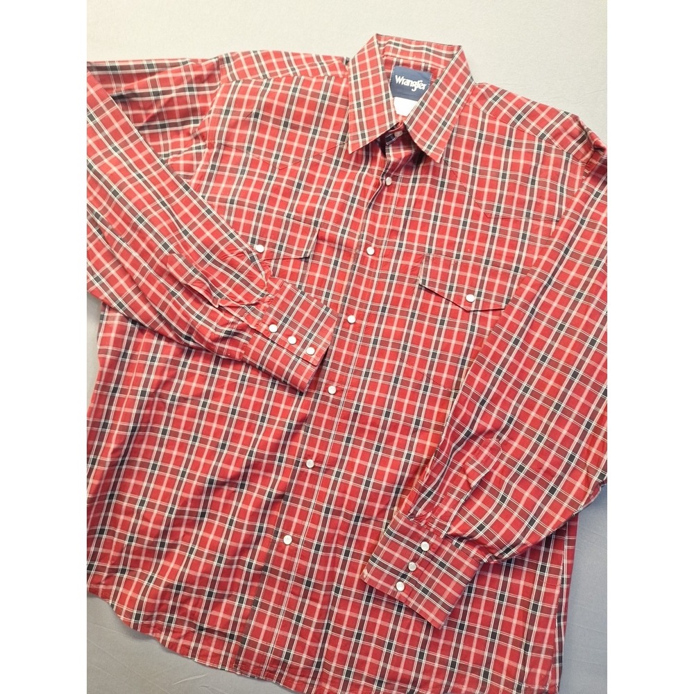 Vintage Wrangler Pearl Snap Shirt Mens XL Red Plaid Flannel Retro Cowboy Western